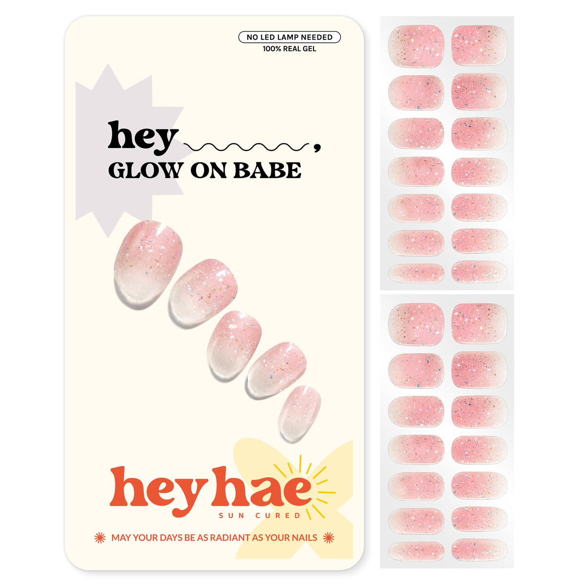 heyhae front packaging showing pink glitter strips and kit contents for easy home use
