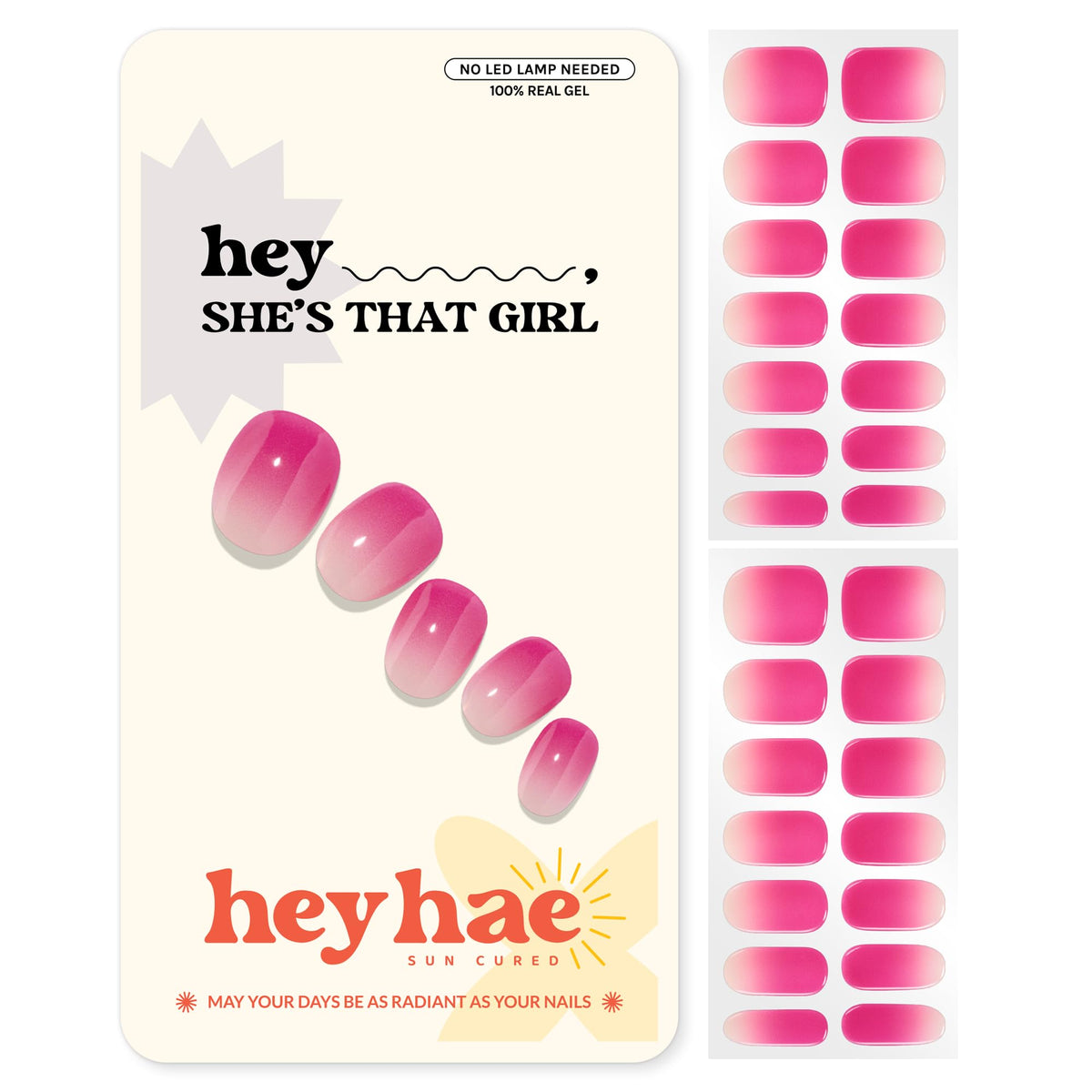 heyhae front packaging showing pink ombre strips, clear brand presentation and kit benefit