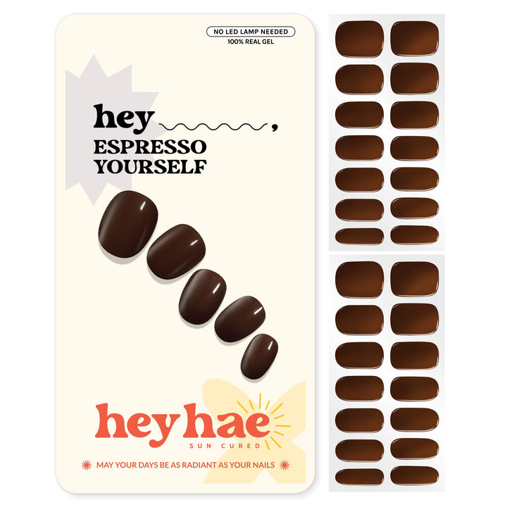 heyhae front packaging showing kit and brown marble design for quick salon nails