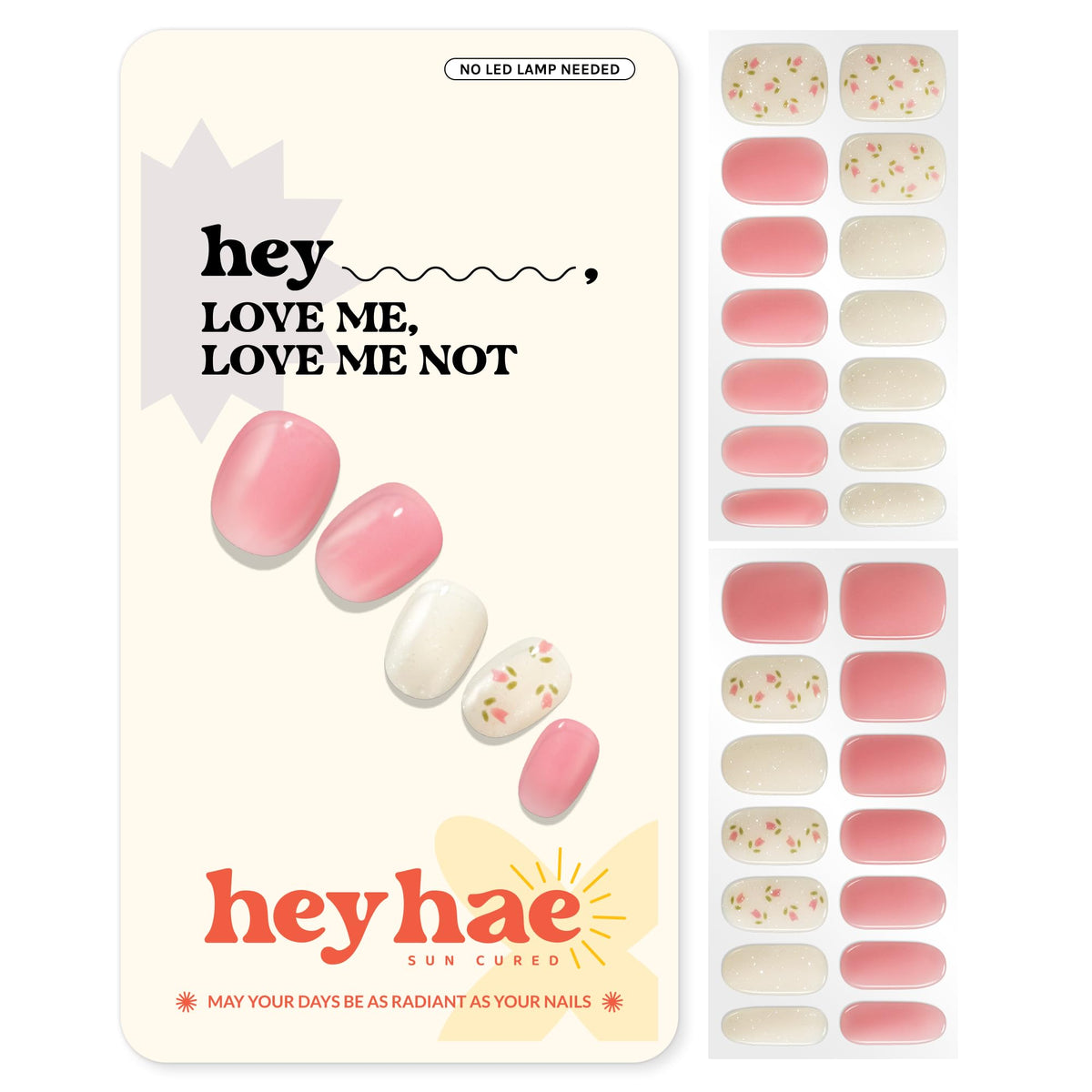 heyhae front packaging showing kit contents and floral strips for easy selection