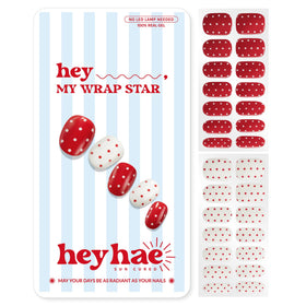 heyhae front packaging showing festive red polka dot design and included items