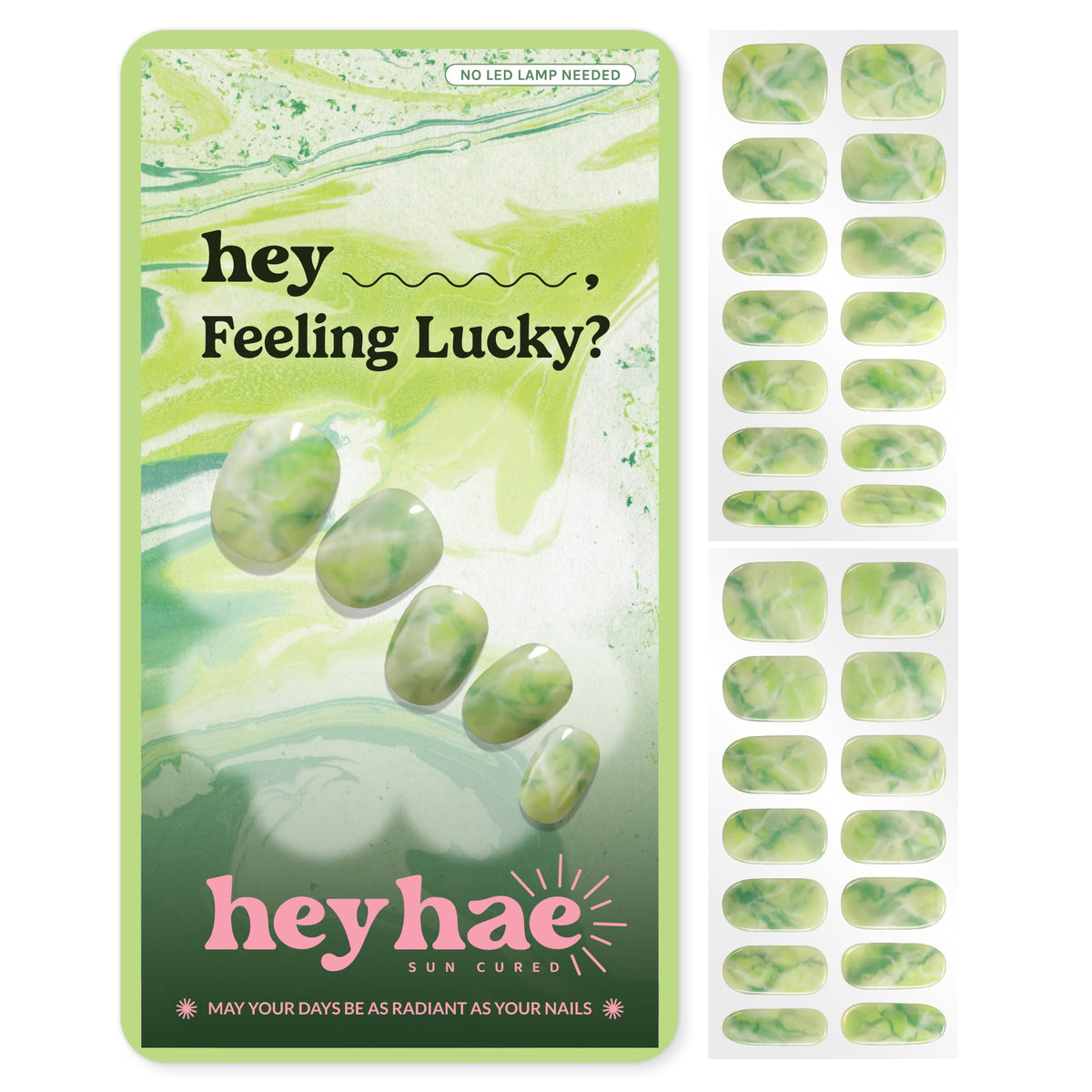 heyhae front packaging showing green marble design and kit contents for easy at-home nails