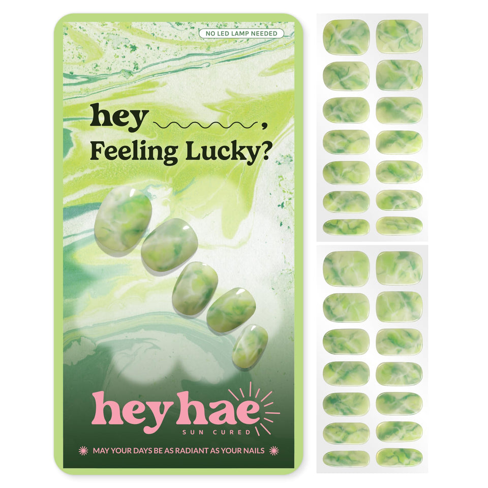 heyhae front packaging showing green marble design and kit contents for easy at-home nails