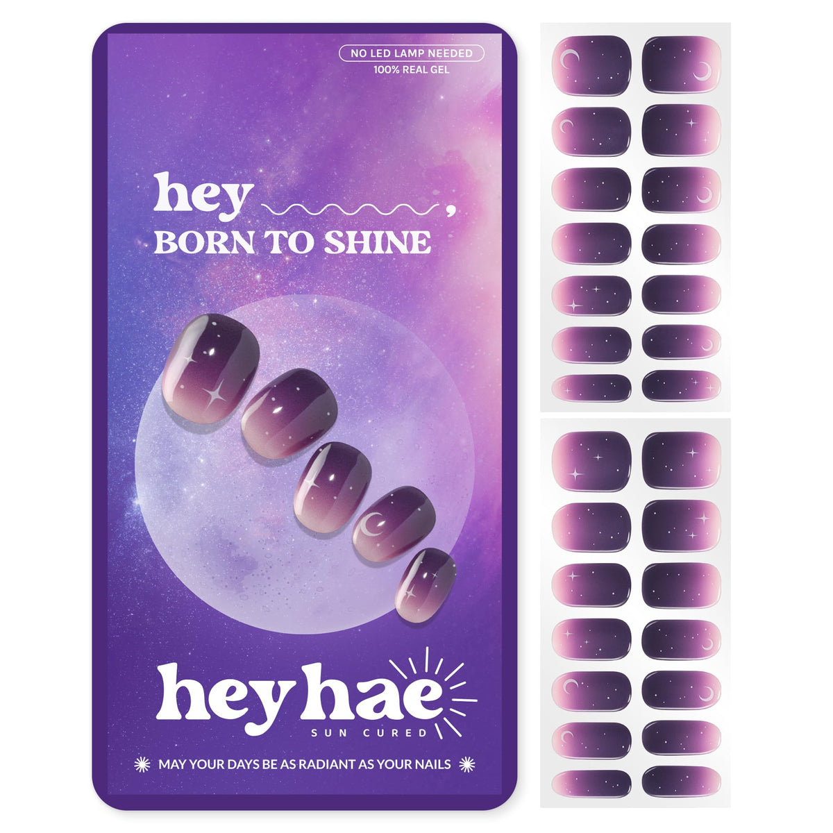 heyhae front packaging showing purple ombre strips and benefits