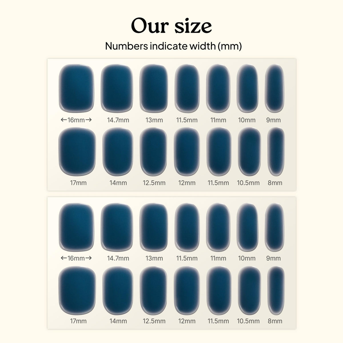 heyhae styled manicured nails on model showcasing deep navy polish ideal for evening wear