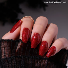 heyhae close-up of glitter texture displaying rich crimson sparkle and depth