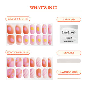heyhae strip being applied on a fingernail illustrating simple no-lamp application