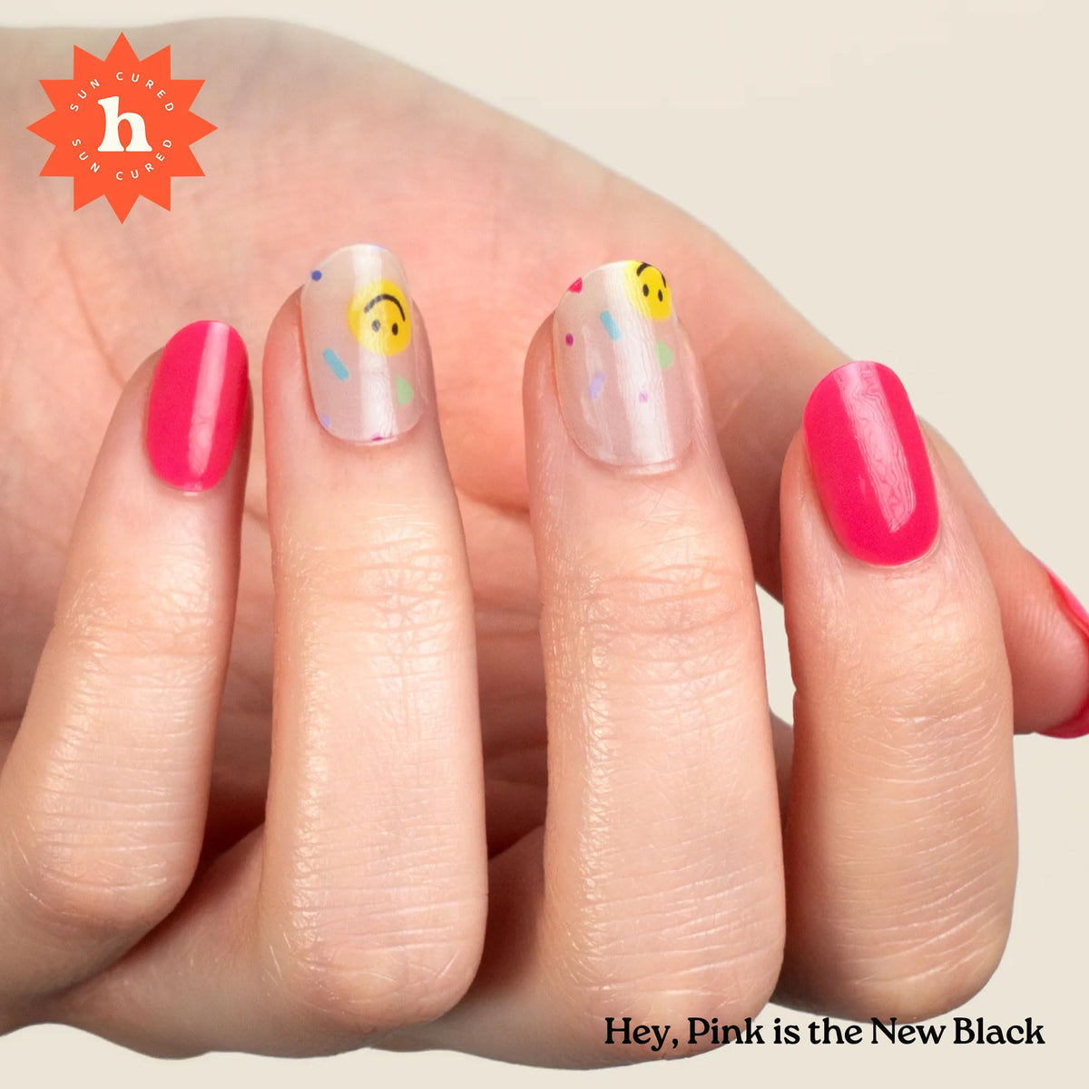 heyhae gel strips applied on hand for a polished quick manicure