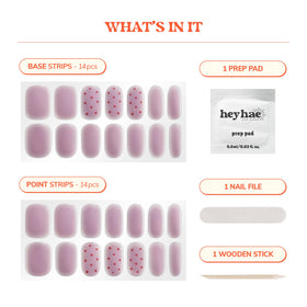heyhae strip applied on nail being smoothed for bubble-free salon-quality result