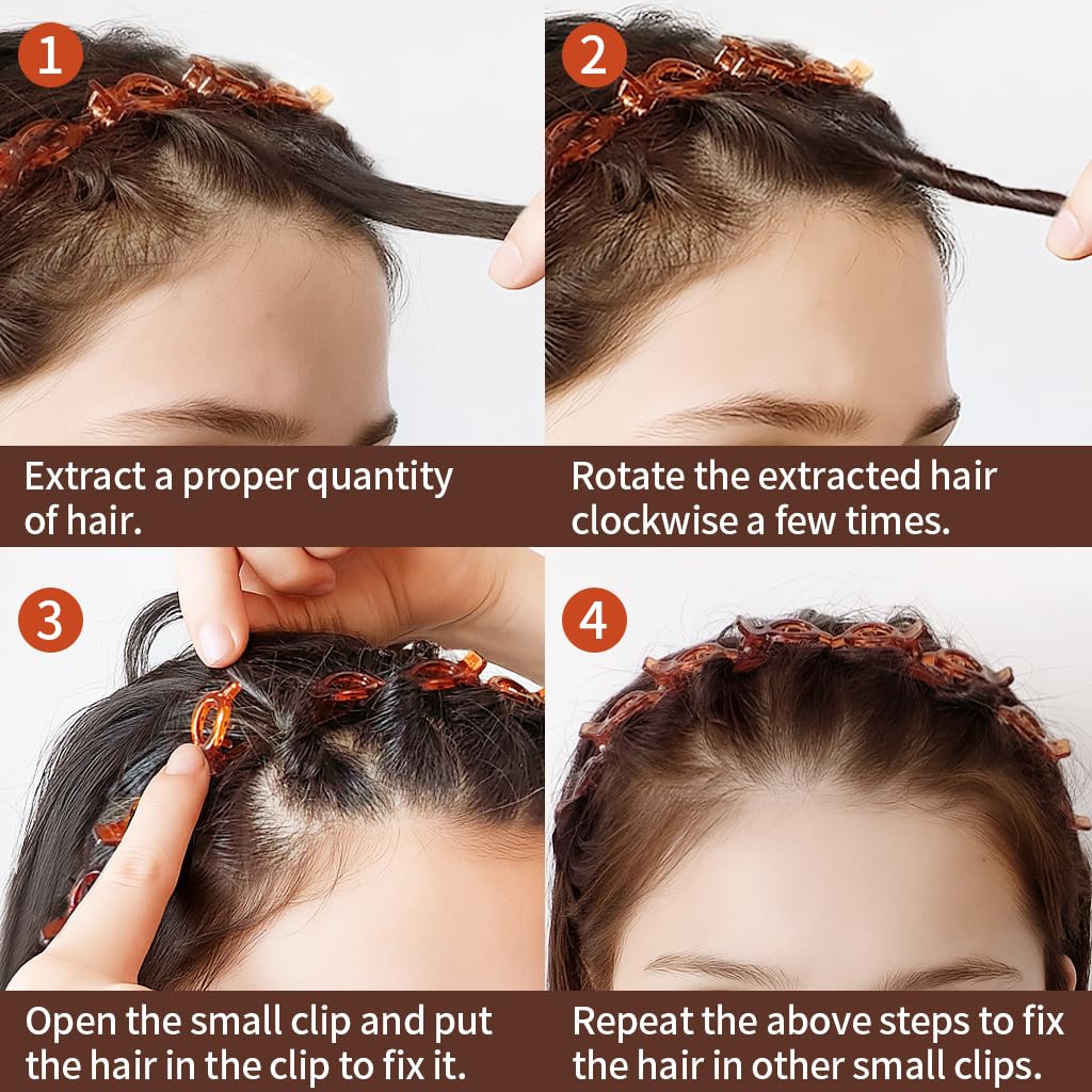 HFZRZFH black headband on model creating twisty bangs for a retro look benefit