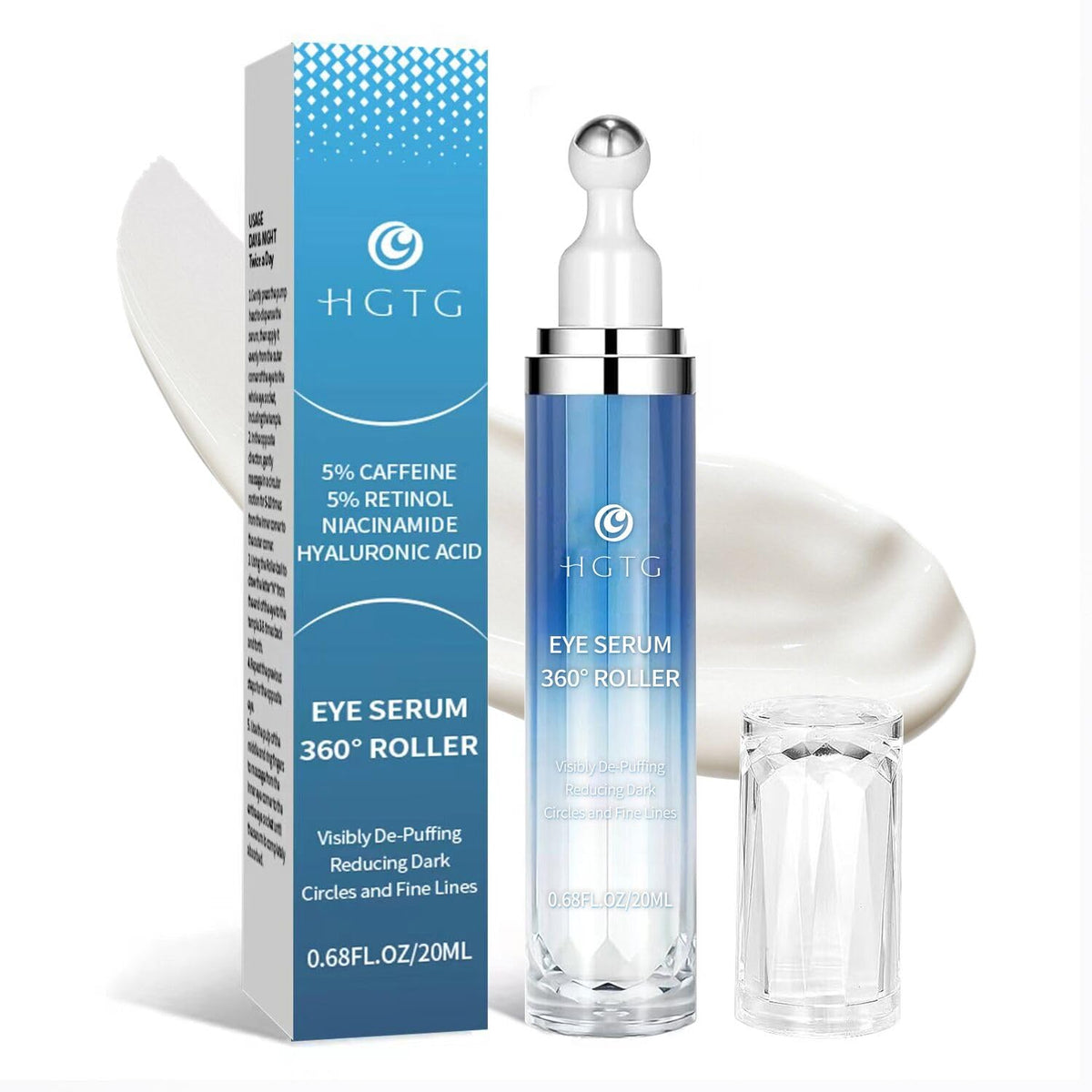 HGTG eye cream front packaging showing compact tube and clear branding benefits