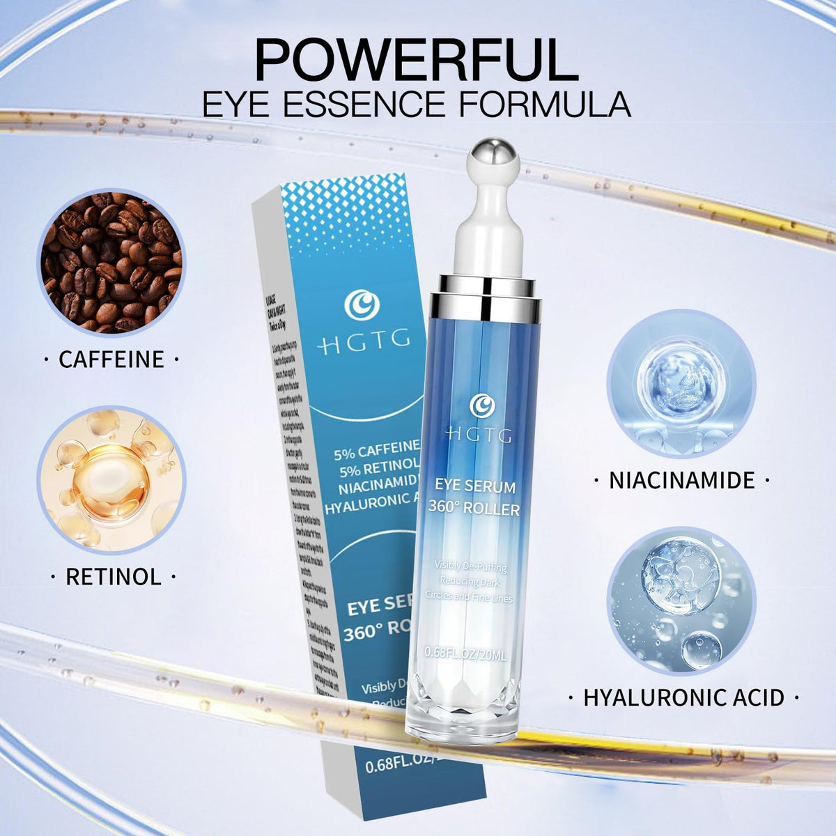 HGTG product in hand morning routine showing de-puffing convenience benefit