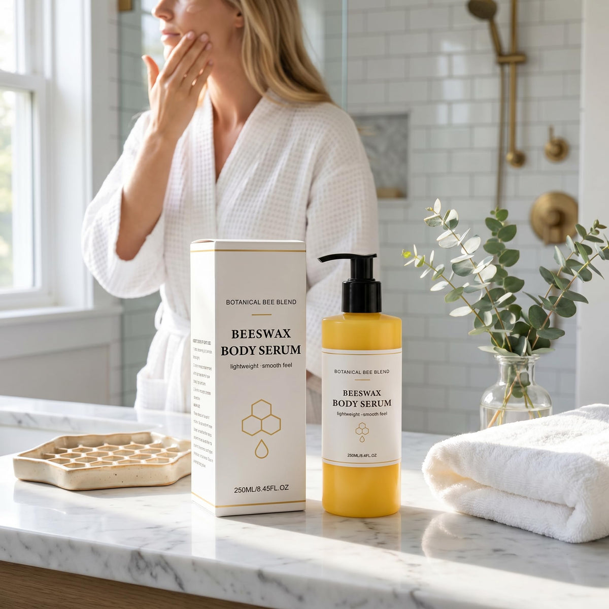 HHWZOH bottle staged on bathroom shelf conveying daily routine convenience