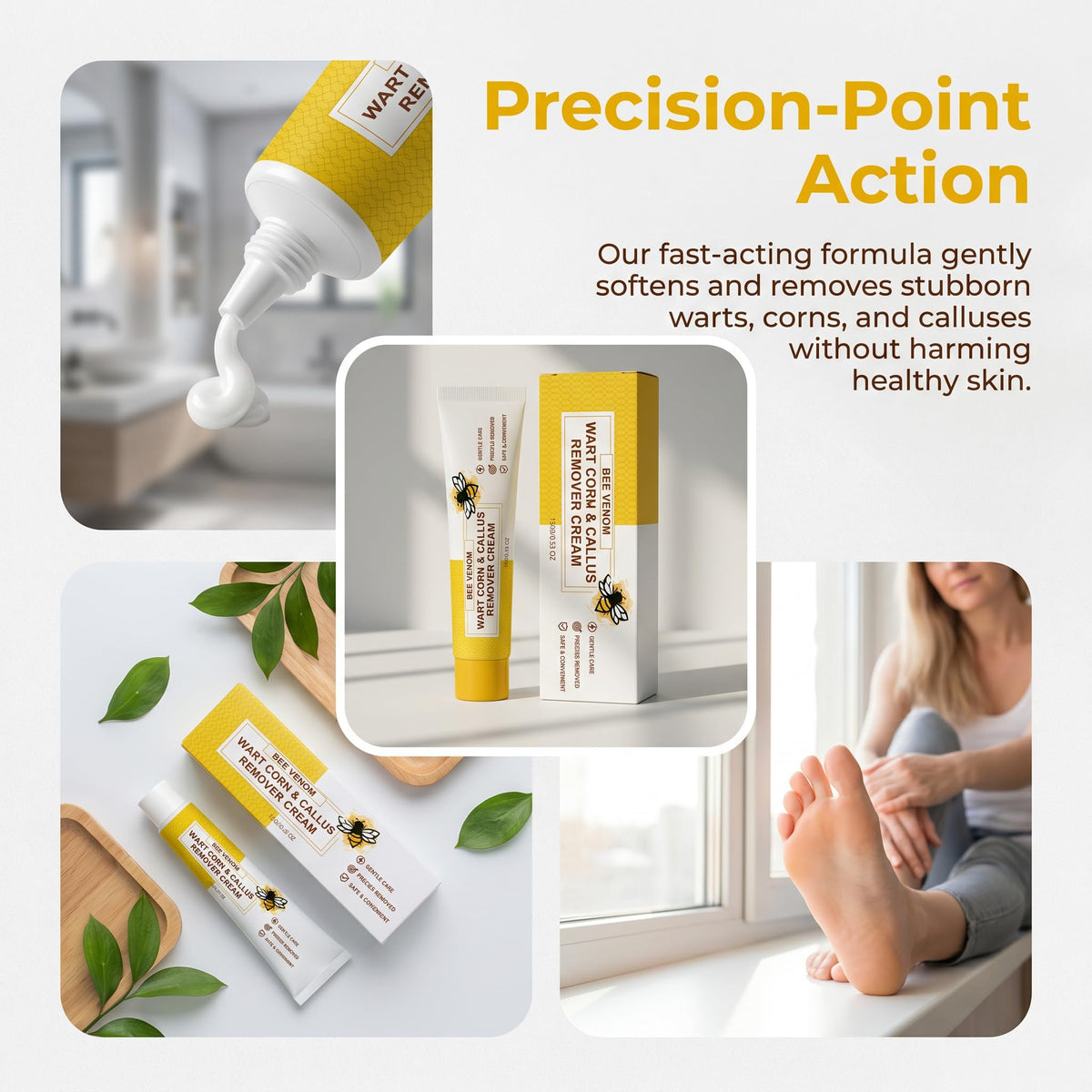 HHWZOH cream applied to heel close-up, demonstrating targeted softening benefit