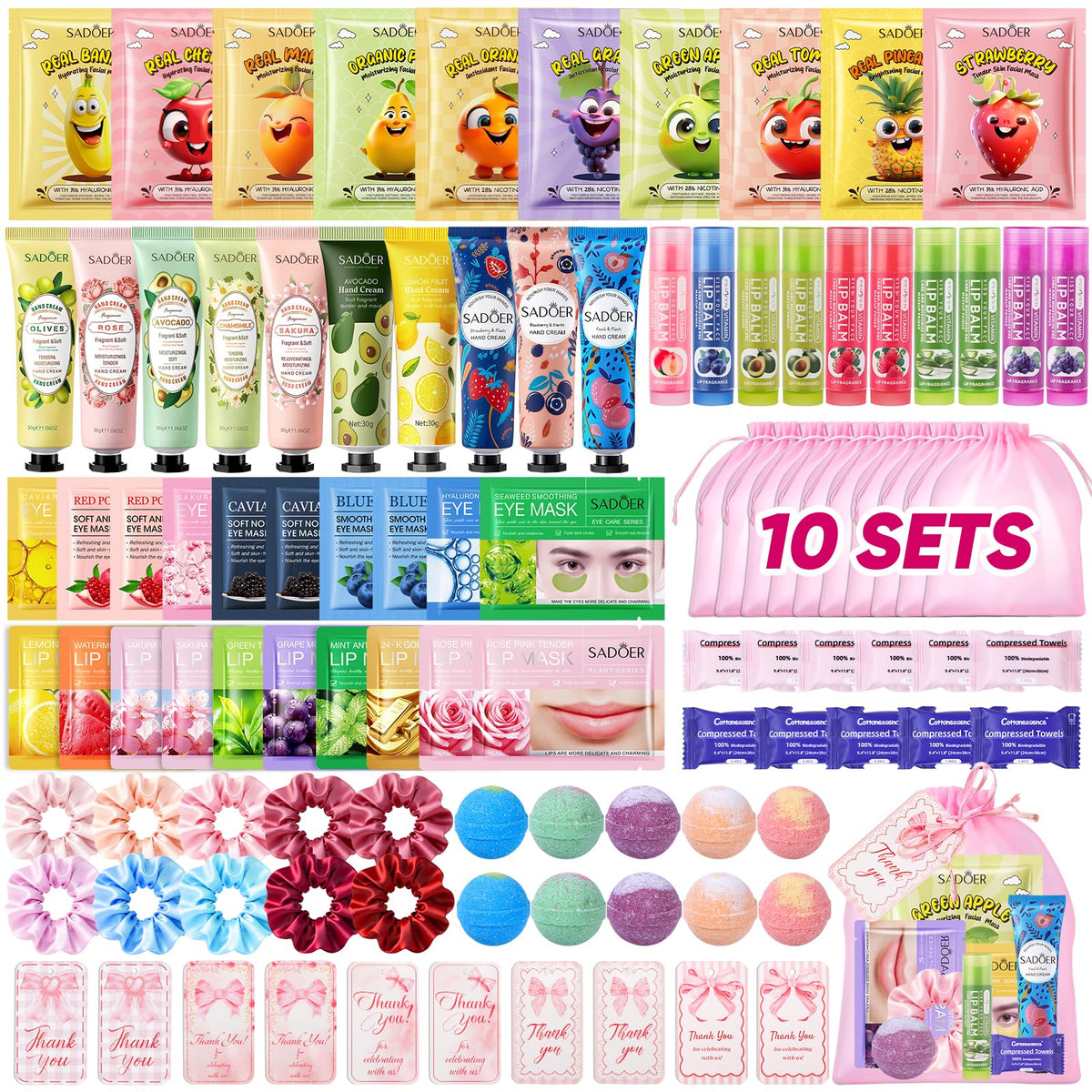 HHXI front packaging showing full 100-piece spa party kit and convenience