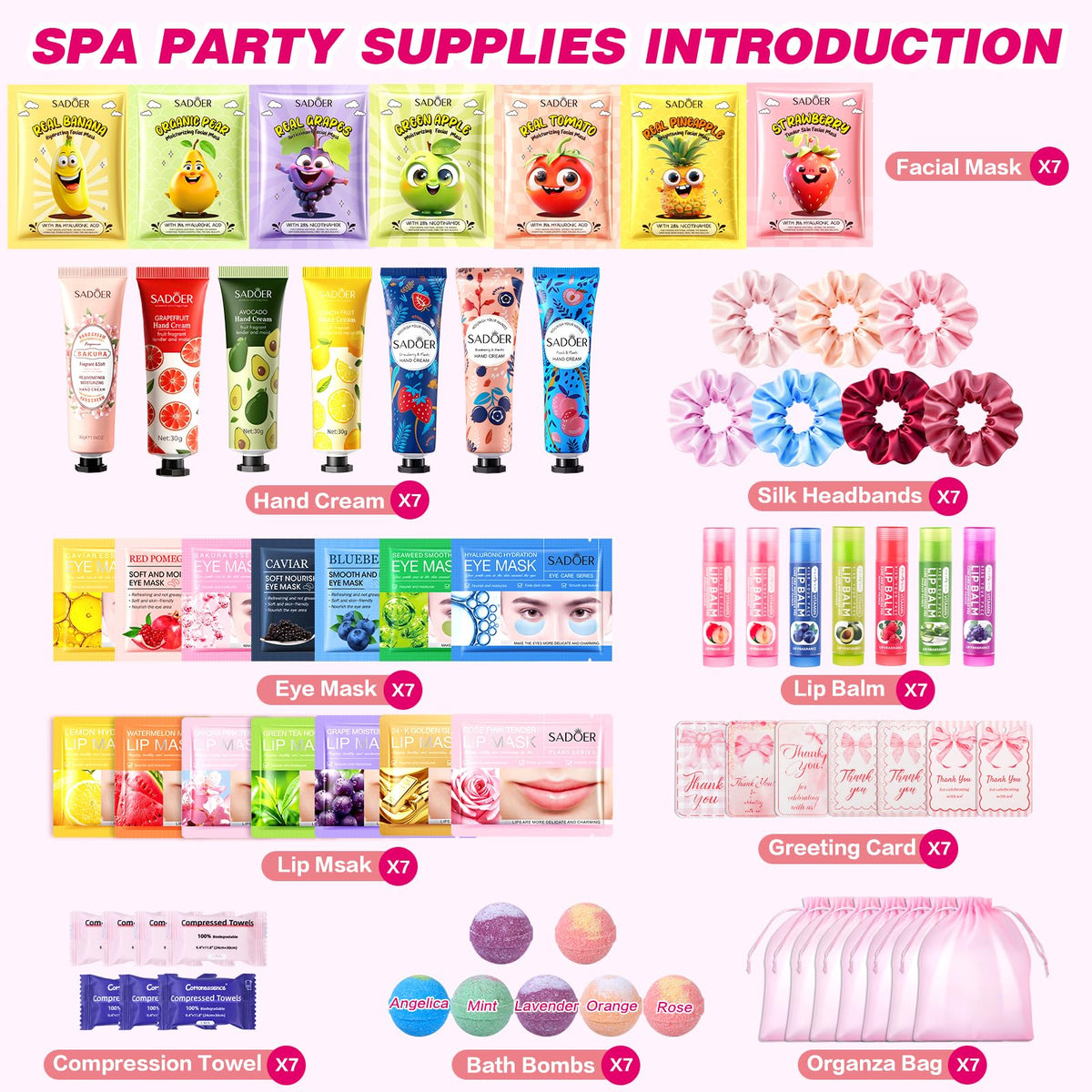 HHXI silk headbands and organza gift bags arranged for easy party distribution