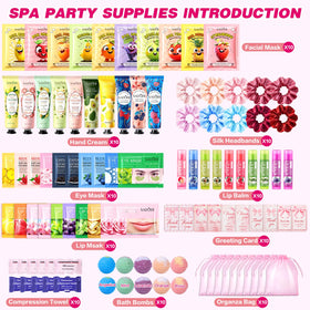 HHXI individual organza gift bag open with ten grouped spa items included