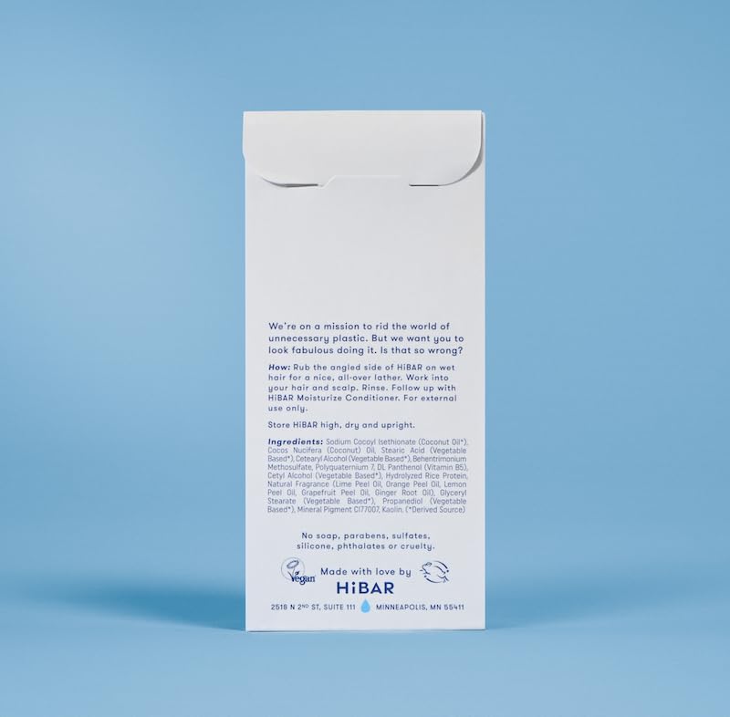 HIBAR shampoo bar on bathroom shelf in lifestyle scene promoting eco-friendly routine