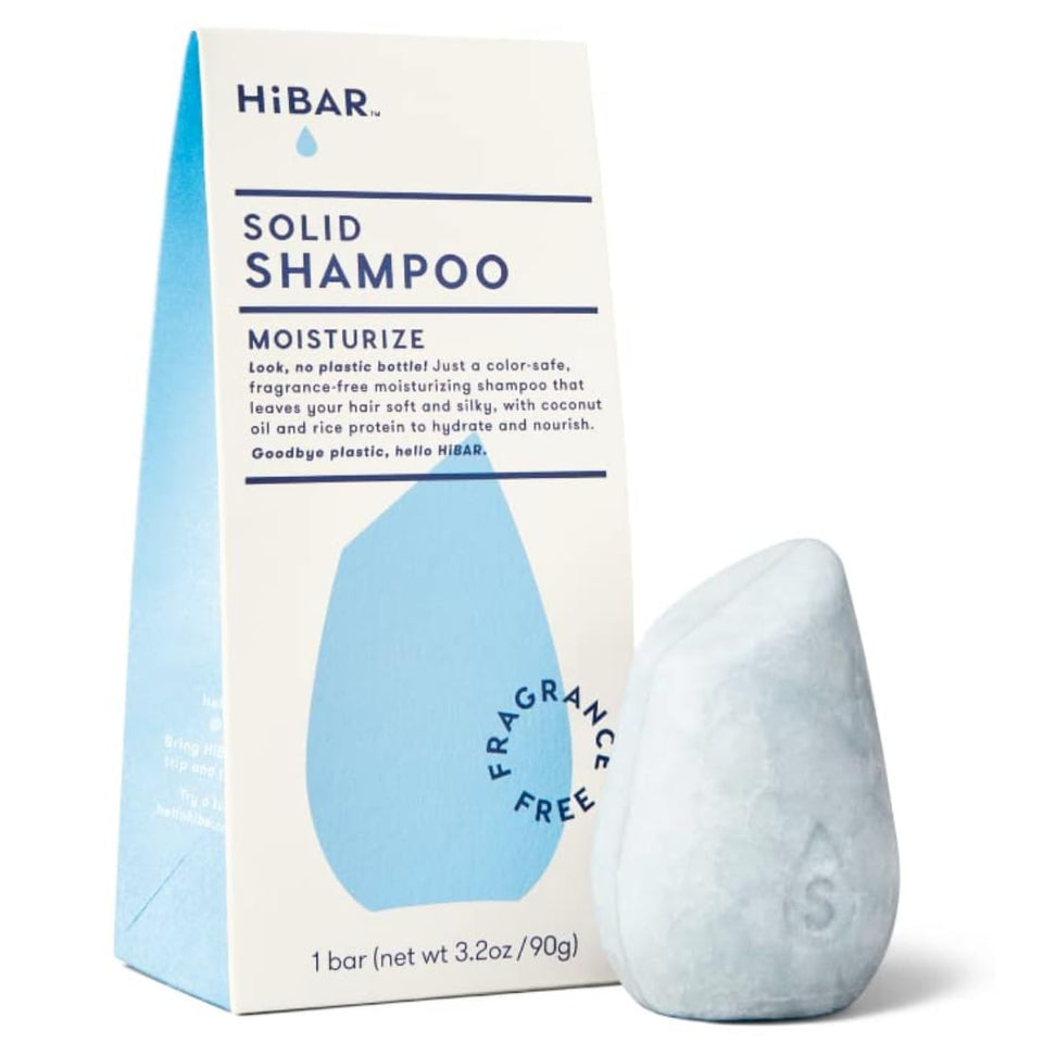 HIBAR front packaging showing scent-free hydrating shampoo benefits