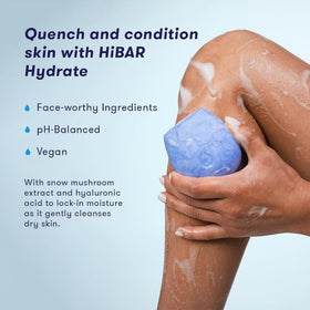 HIBAR Hydrate close-up of bar texture highlighting snow mushroom and hyaluronic hydration