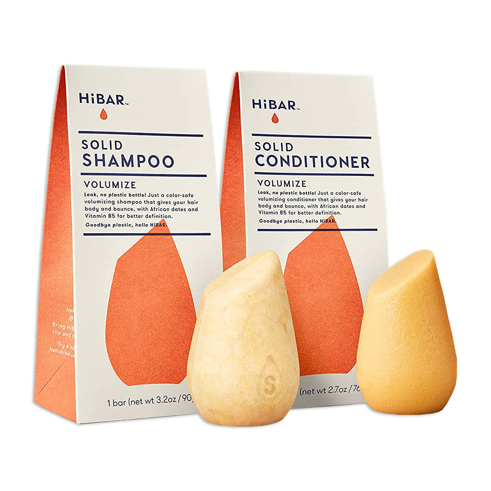 HiBAR front packaging showing volumize set and eco benefits
