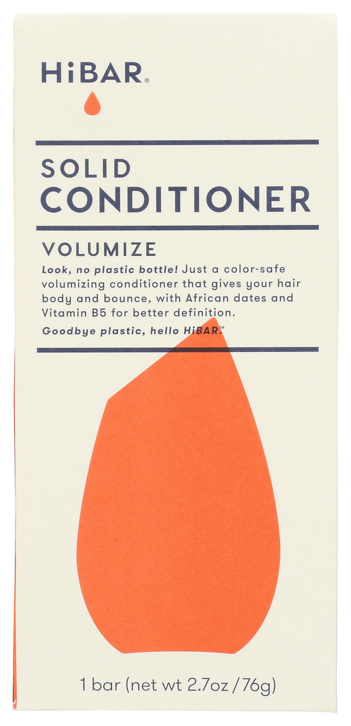 HiBAR front packaging showing solid volumize conditioner and eco benefits