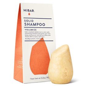 HIBAR front packaging showing volumize solid shampoo benefits