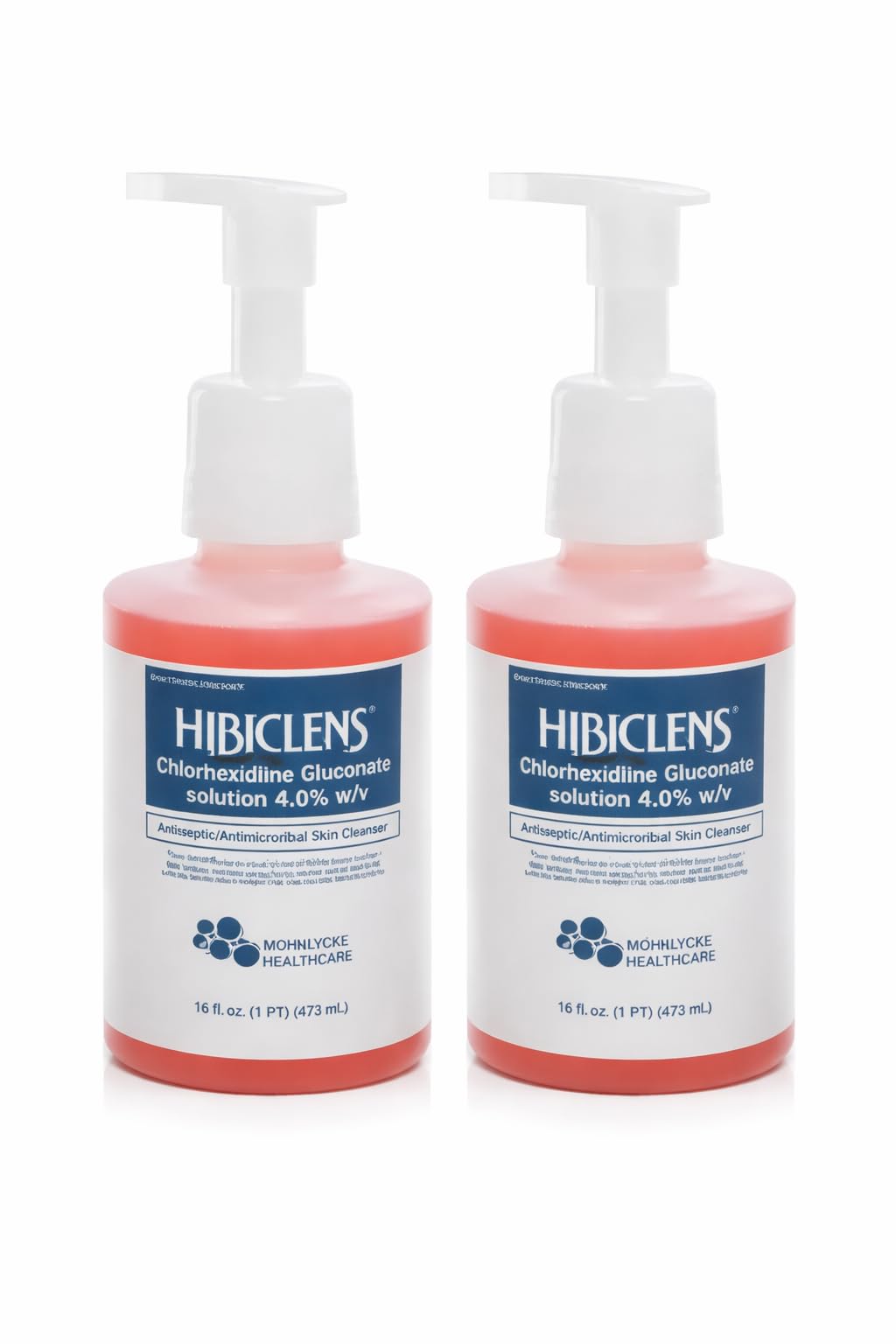 Hibiclens foaming pump bottle front view showing label and pump for easy dispensing