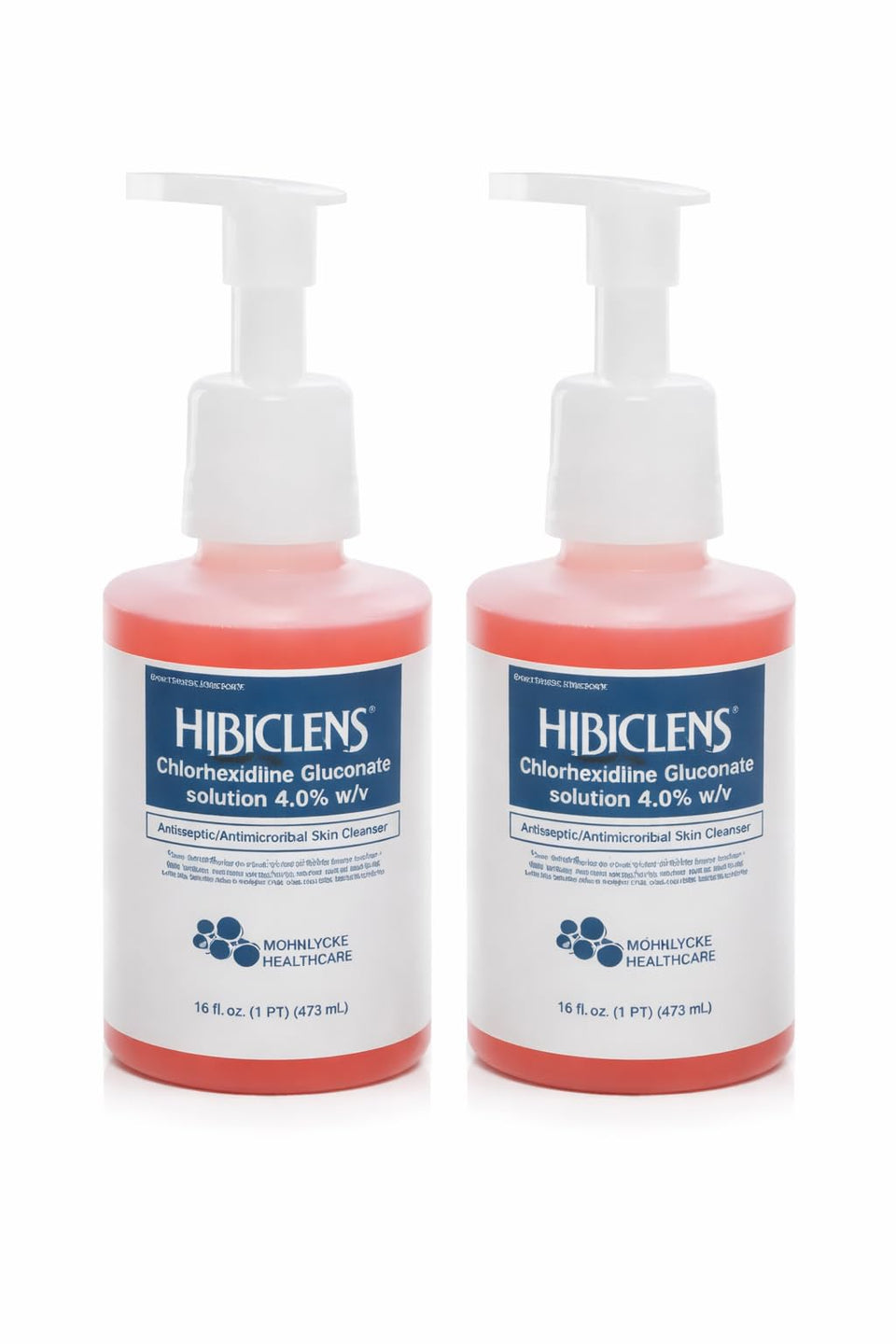 Hibiclens foaming pump bottle front view showing label and pump for easy dispensing