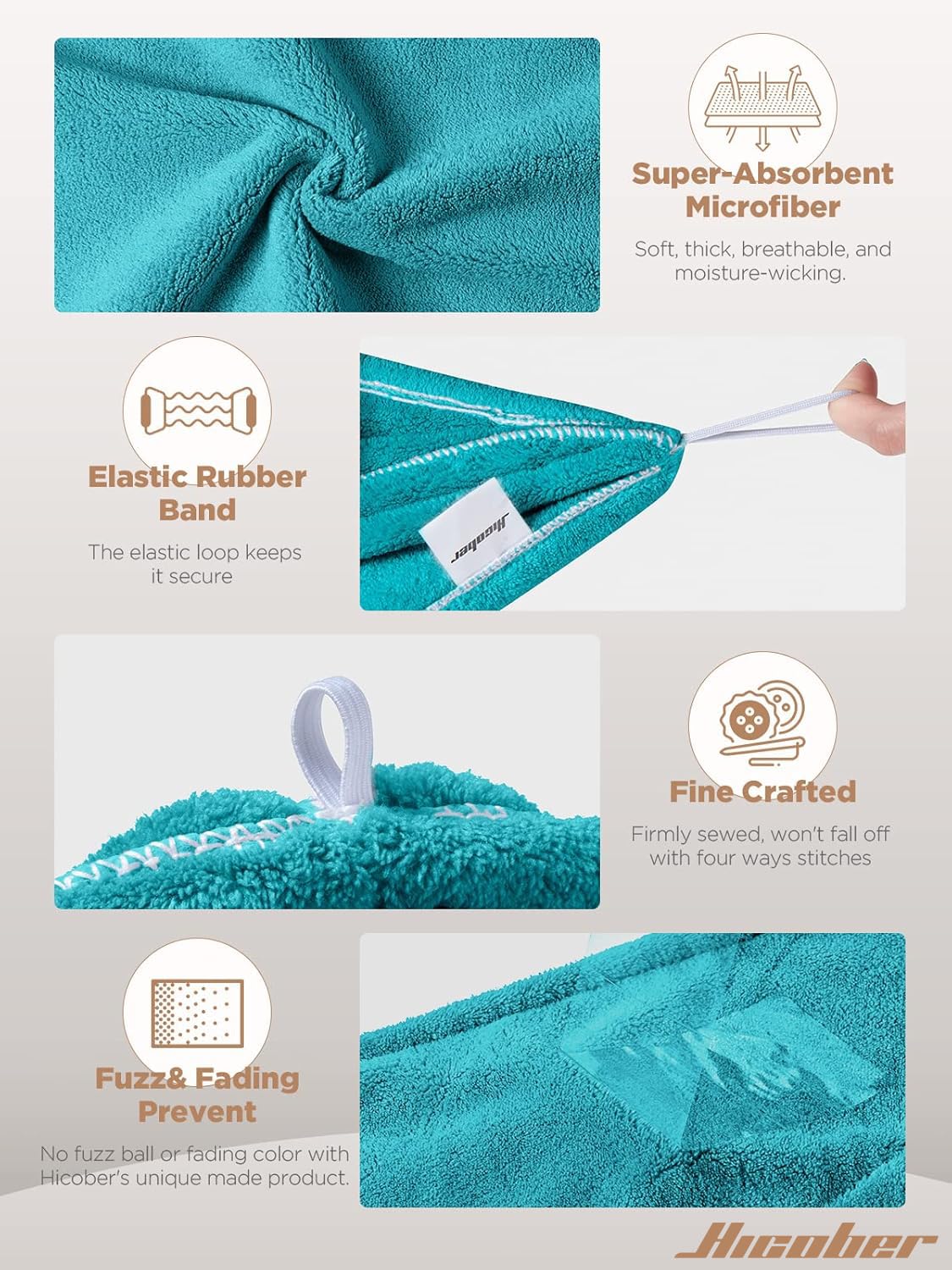 Hicober button and loop fastening detail for secure, hands-free drying