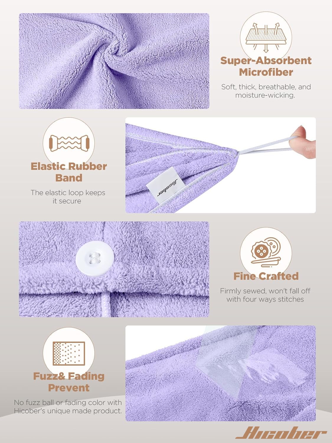 Hicober button-loop detail demonstrating secure fastening and hands-free drying benefit