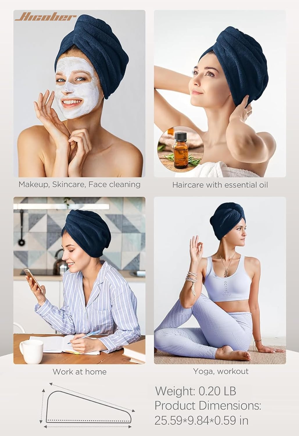 Hicober turban on curly hair demonstrating anti-frizz drying benefit