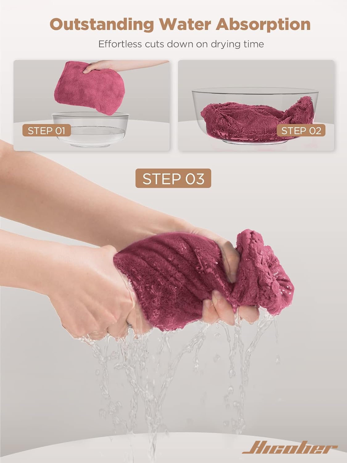Hicober neatly folded towels stack showing plum navy aqua for easy selection