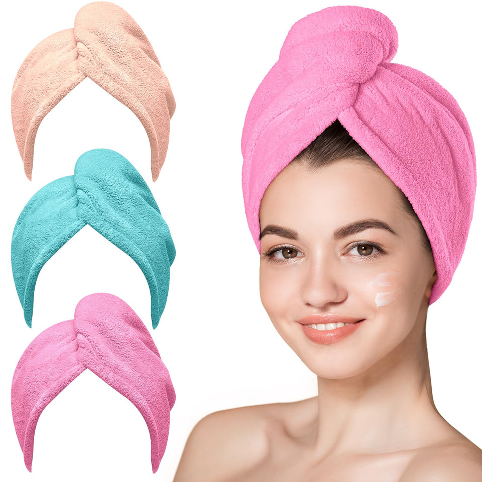 Hicober front pack stacked showing three colorful turbans and quick-dry benefit