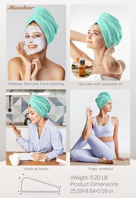 Hicober model wearing pink turban showing hands-free drying comfort