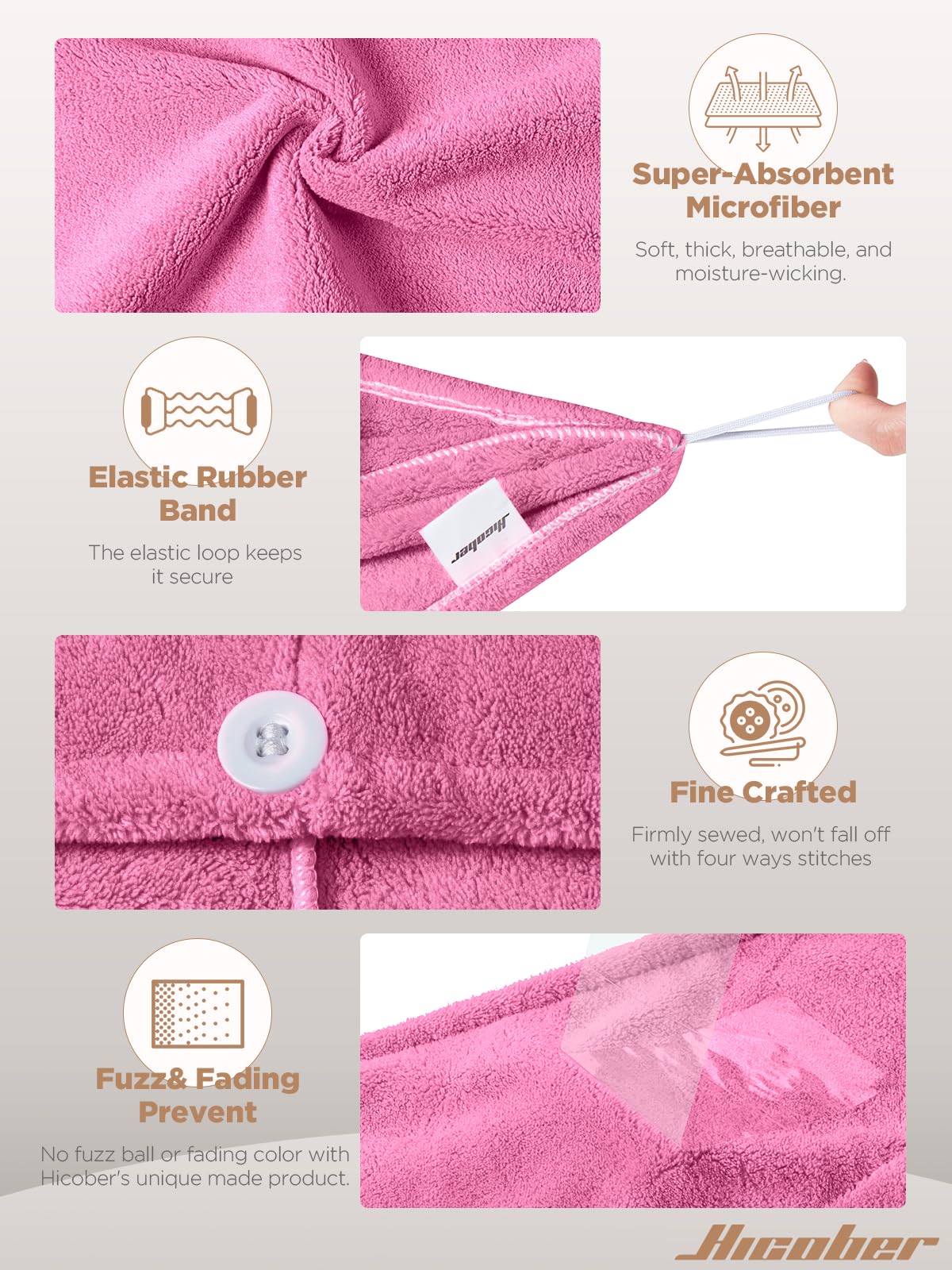 Hicober single turban twisted and looped for secure fast drying