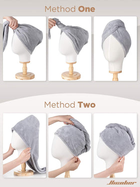 Hicober turban absorbing water from wet hair to speed drying