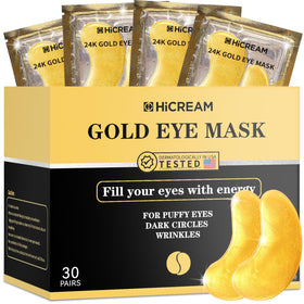 Hicream front packaging showing gold under eye patches and benefits