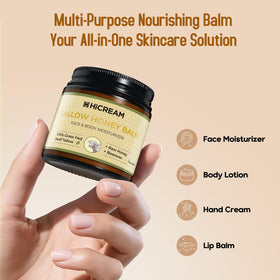 Hicream label close-up listing grass-fed tallow and bakuchiol for clarity