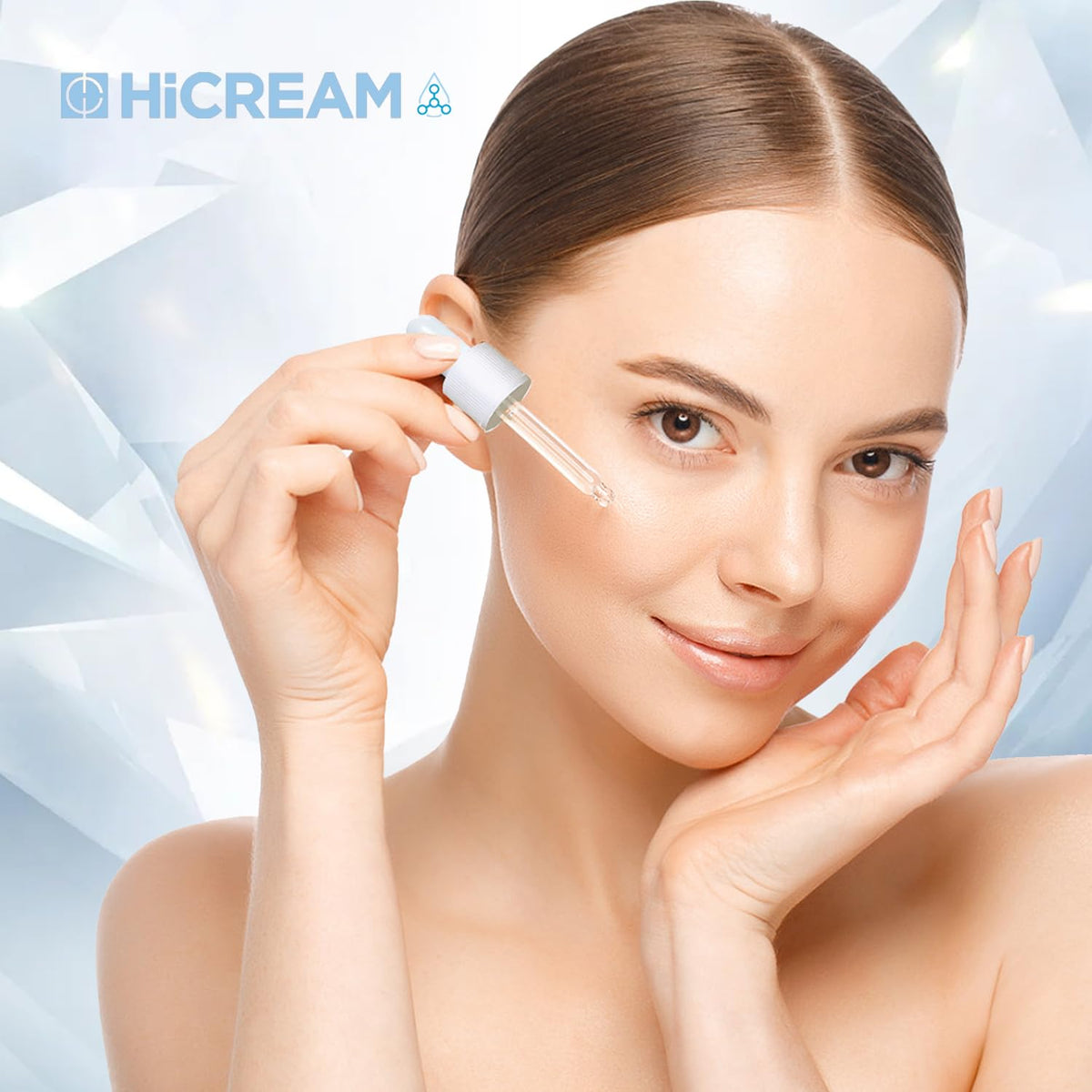Hicream bottle beside night cream in bedside setting promoting routine use