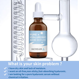 Close-up drop of Hicream serum texture highlighting lightweight hydration