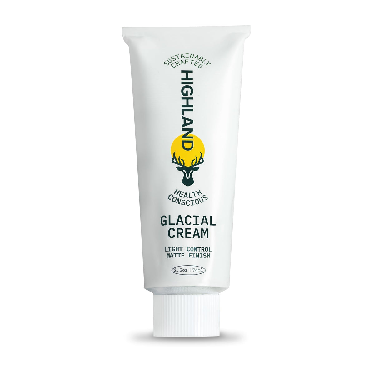 Highland Glacial Cream front jar view showing clean packaging and matte finish benefit