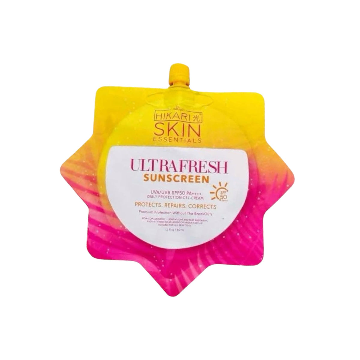HikariSkin front packaging showing SPF 50 and benefits
