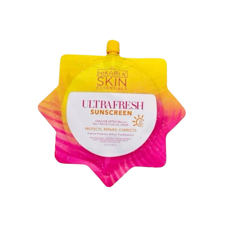HikariSkin front packaging showing SPF 50 and benefits