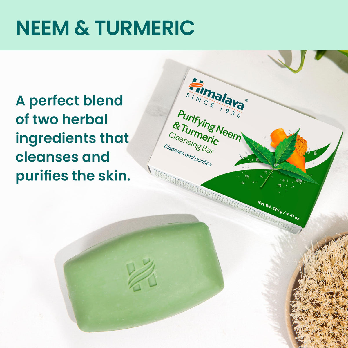 Himalaya soap placed by sink with sponge showing easy everyday use
