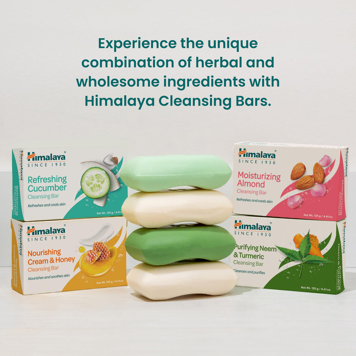 Himalaya display of four soap varieties illustrating scent choices