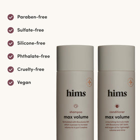 hims bottle label close-up highlighting Biovolume 128 ingredient