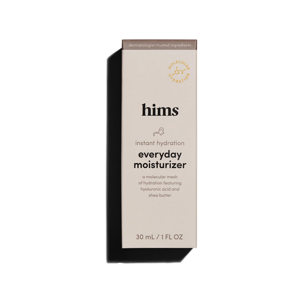 hims front packaging showing clean moisturizer branding and benefit