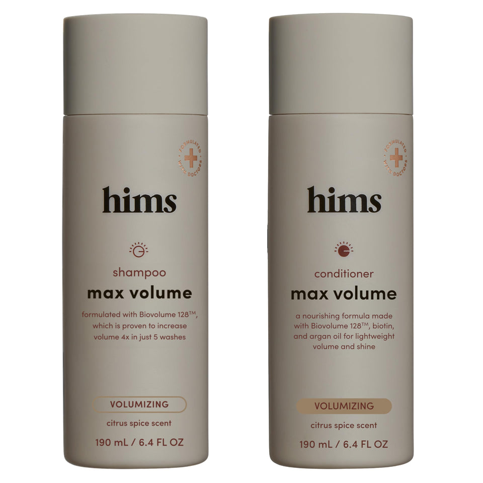 hims front packaging showing duo and benefits for fuller hair