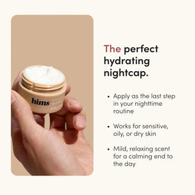 man applying hims Goodnight cream at night to face showing bedtime skincare routine